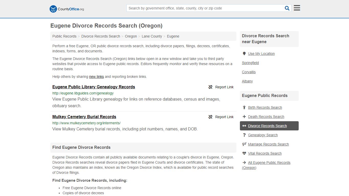 Eugene Divorce Records Search (Oregon) - County Office